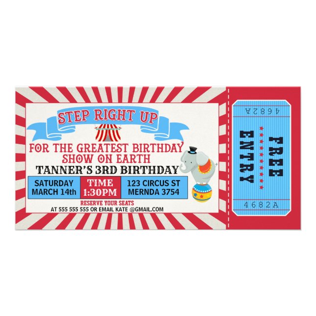 Circus Ticket Birthday Invitation Photocard (Front)