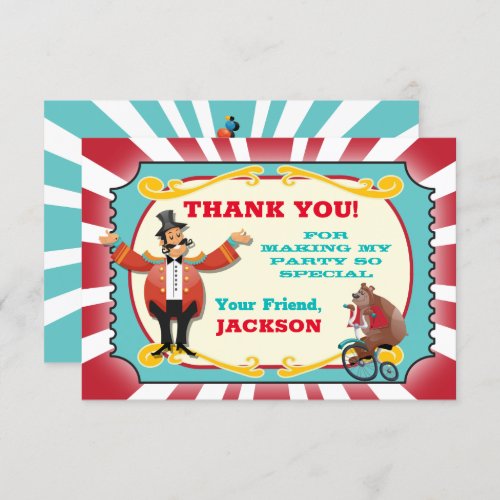 Circus ticket birthday party Thank you note card