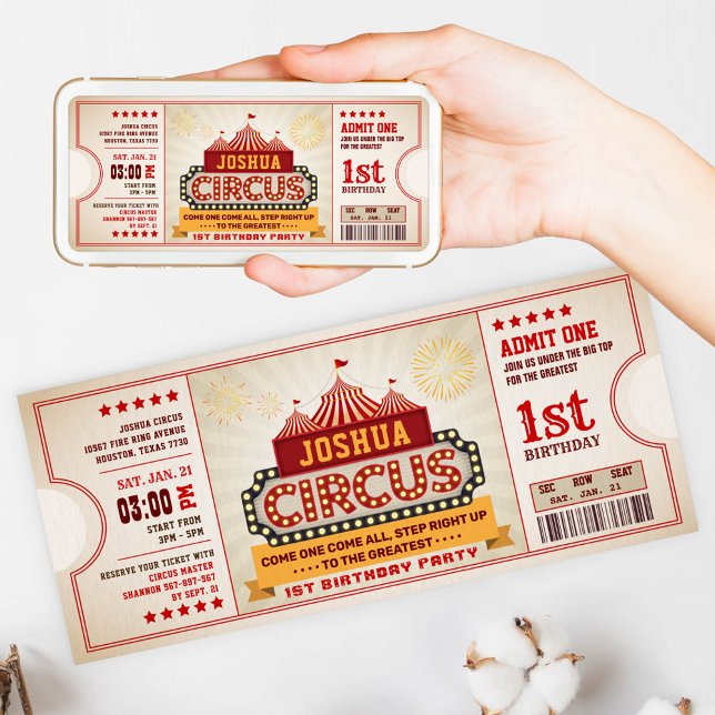 Circus Ticket First Birthday Invitation (Creator Uploaded)