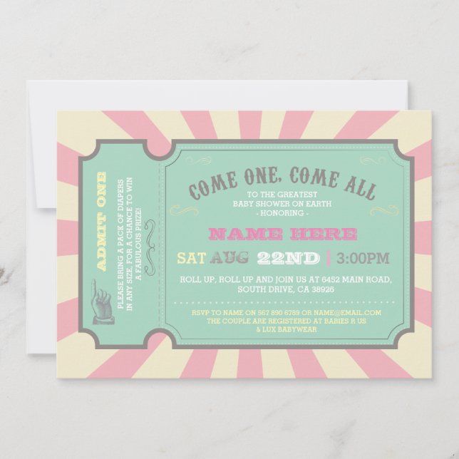 Circus Ticket Pink Baby Shower Invitation (Front)