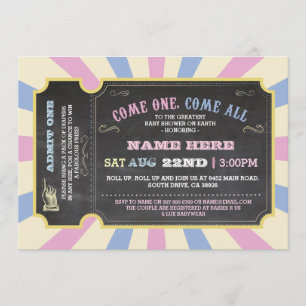 Circus Ticket Pink Blue Ticket Baby Shower Invite