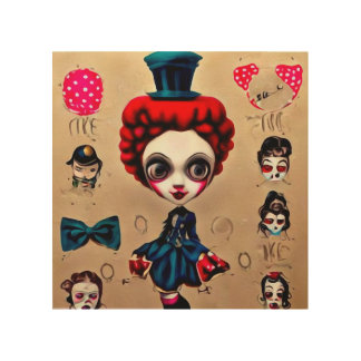 Circus Top Hat Clown Doll Wood Wall Art