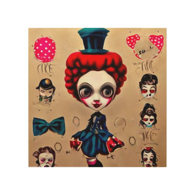 Circus Top Hat Clown Doll Wood Wall Art (Front)