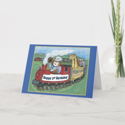 Circus Train 3rd Birthday Card