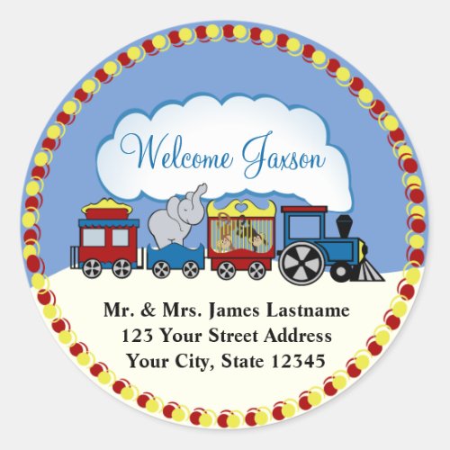 Circus Train Address Classic Round Sticker