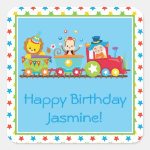 Circus Train   Clown   Lion   Monkey  Personalized Square Sticker