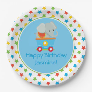 Circus Train Elephant Personalized Paper Plates