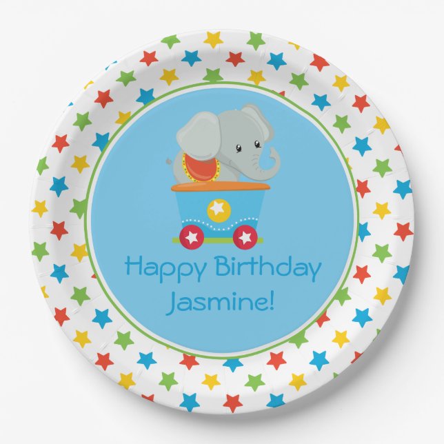 Circus Train | Elephant | Personalized Paper Plates (Front)