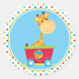 Circus Train Giraffe Classic Round Sticker
