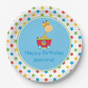 Circus Train Giraffe Personalized Paper Plates