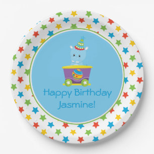 Circus Train Hippo Personalized Paper Plates