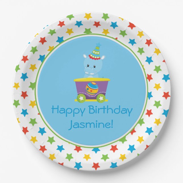 Circus Train | Hippo | Personalized Paper Plates (Front)