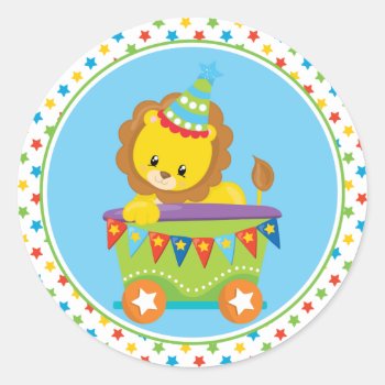 Circus Train | Lion Classic Round Sticker by DesignedwithTLC at Zazzle