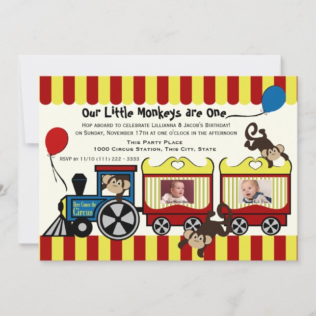 Circus Train Twin Photo Invitation (Front)