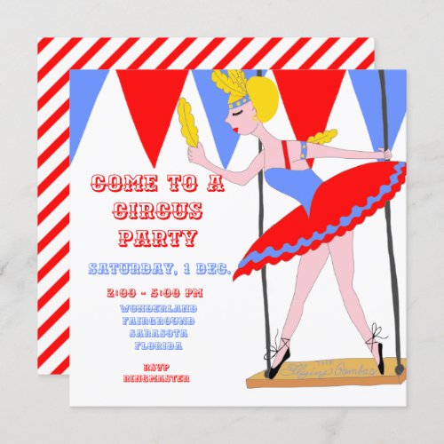 Circus Trapeze Artist Red Circus Tent Stripe Party Invitation