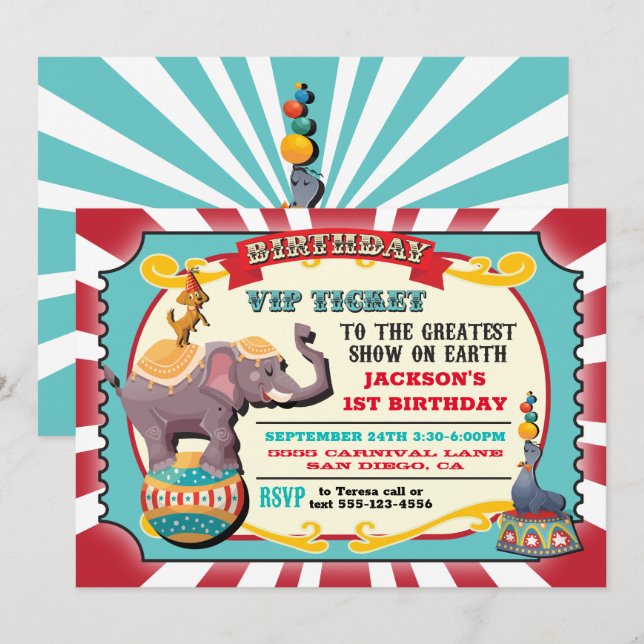 Circus VIP ticket birthday party Invitation (Front/Back)