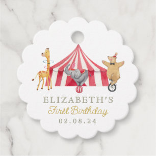 Circus Watercolor Birthday cute animals Favor Tags