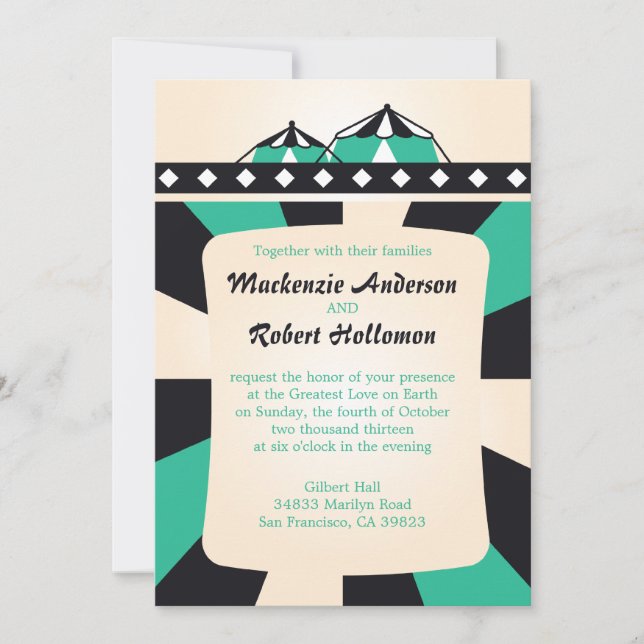 Circus Wedding Invitations - Black and Teal (Front)