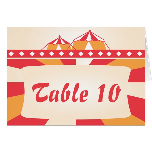 Circus Wedding Table Number Card - Red and Orange (Front Horizontal)