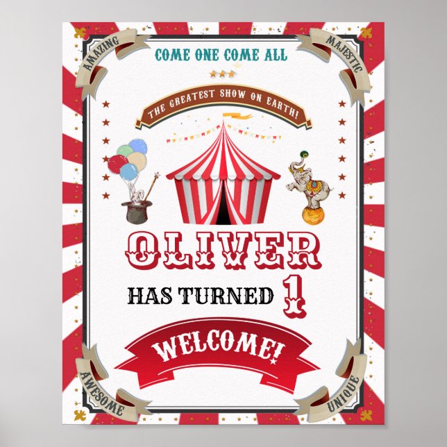 Circus welcome party sign Carnival welcome poster (Front)