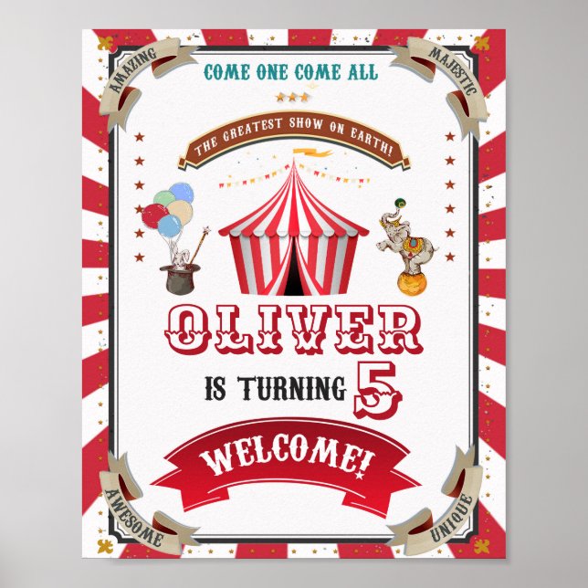 Circus welcome party sign Carnival welcome poster (Front)