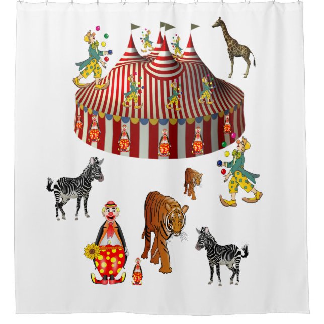 Circus white red children's shower curtain (Front)