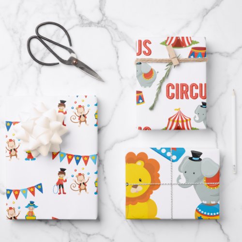 Circus Wrapping Paper Flat Sheet Set of 3