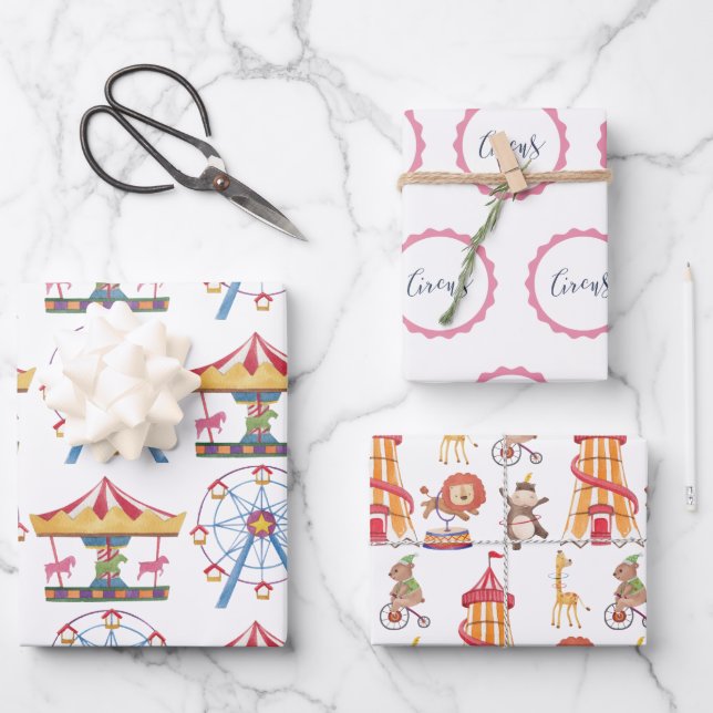 Circus Wrapping Paper Flat Sheet Set of 3 (Front)