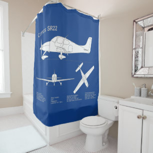 Cirrus SR22 - Airplane Blueprint Drawing Plans ABD Shower Curtain
