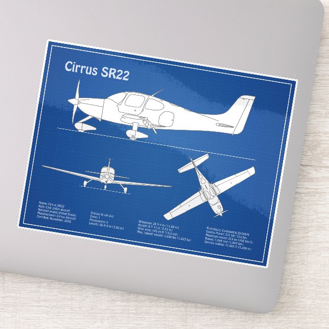 Cirrus SR22 - Airplane Blueprint Drawing Plans ABD Sticker (Detail)