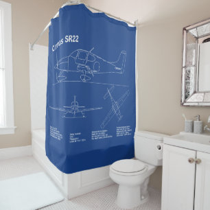 Cirrus SR22 - Airplane Blueprint Drawing Plans AD Shower Curtain