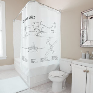 Cirrus SR22 - Airplane Blueprint Drawing Plans BD Shower Curtain