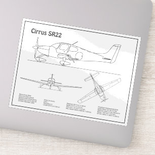 Cirrus SR22 - Airplane Blueprint Drawing Plans BD Sticker