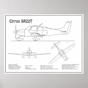 Cirrus SR22T - Airplane Blueprint Drawing Plans BD Poster