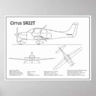 Cirrus SR22T - Airplane Blueprint Drawing Plans BD Poster