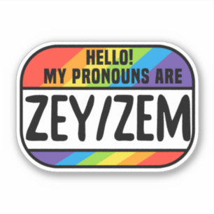Cis Trans Nonbinary Name Tag Pronouns Zey Zem Sticker