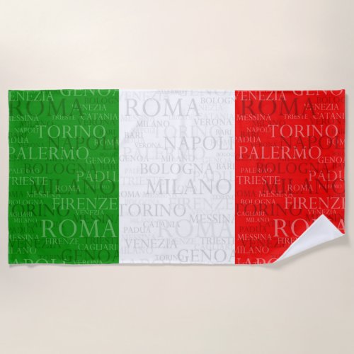 Cities Map and Flag of Italy Beach Towel