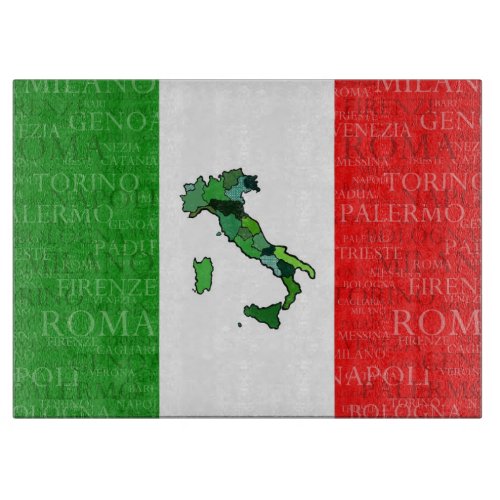 Cities Map and Flag of Italy Cutting Board