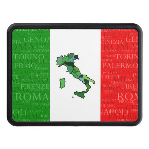 Cities Map and Flag of Italy Hitch Cover