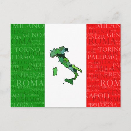 Cities, Map, And Flag Of Italy Postcard