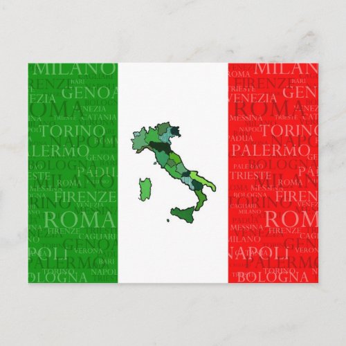 Cities Map and Flag of Italy Postcard