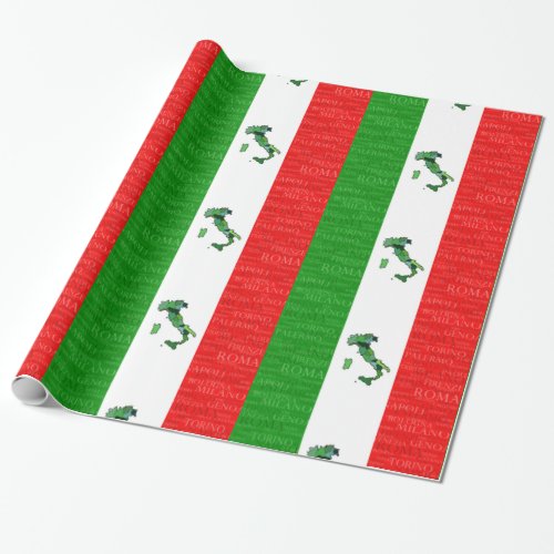 Cities Map and Flag of Italy Wrapping Paper