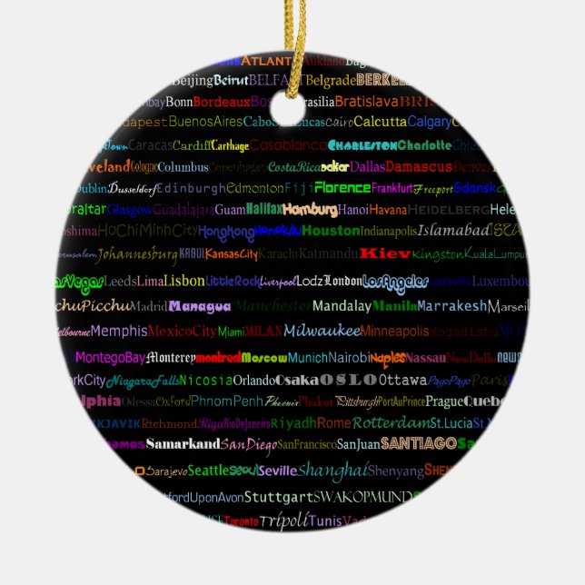 Cities Of The World Text Design I Circle Ornament (Front)