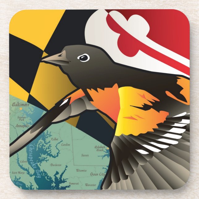 Citizen Oriole, Maryland's State Bird Beverage Coaster (Front)