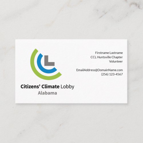 Citizens Climate Lobby Alabama business card