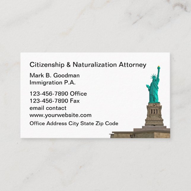 Citizenship And Naturalization Attorney Business Card (Front)