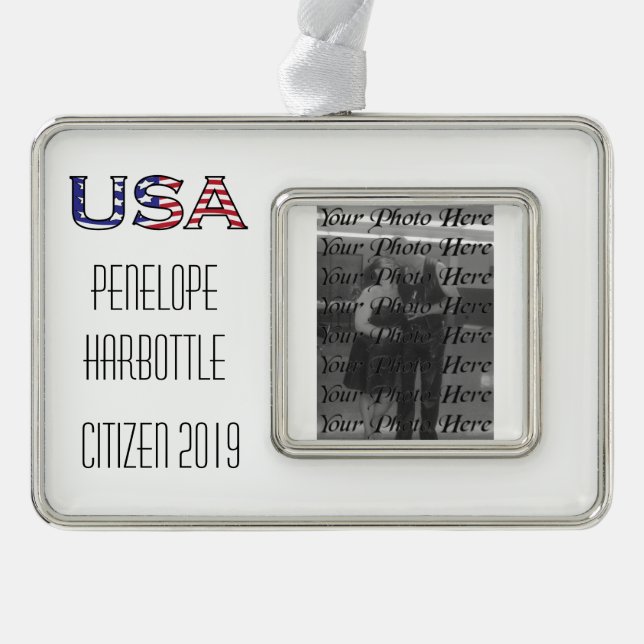 Citizenship Year USA Stars and Stripes Christmas Ornament (Front)