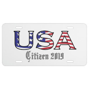 Citizenship Year USA Stars and Stripes License Plate
