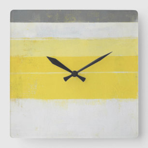 'Citric' Grey and Yellow Abstract Art Square Wall Clock