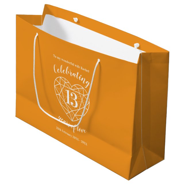 Citrine Anniversary 13 years personalized Large Gift Bag (Front Angled)